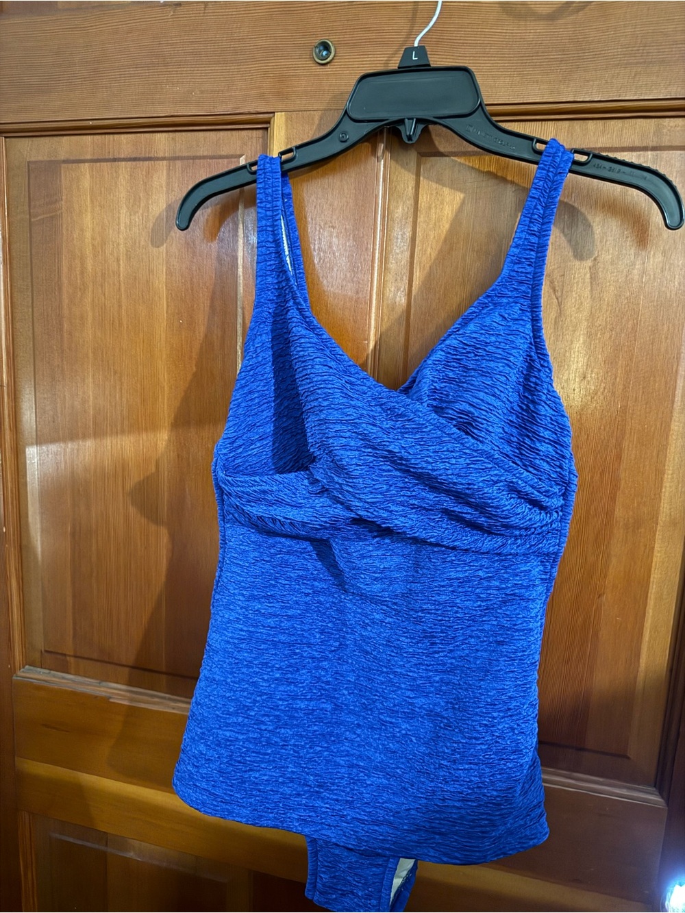 Royal Blue Textured V-Neck Bodysuit with Twist Front
